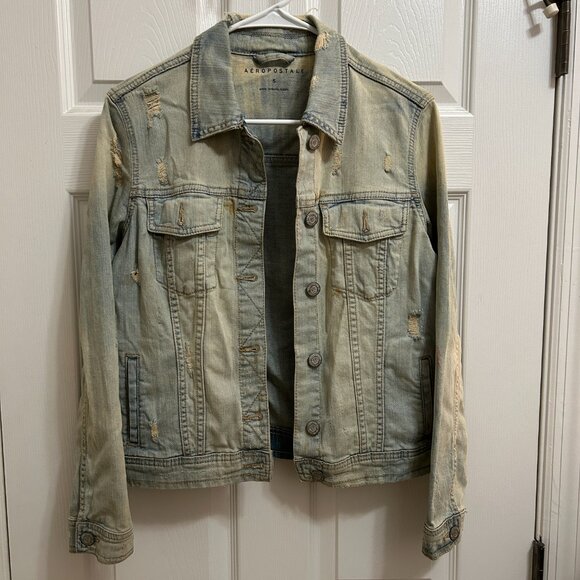 Aeropostale Women’s Distressed Denim Jacket Light Wash Size Small - Picture 1 of 7